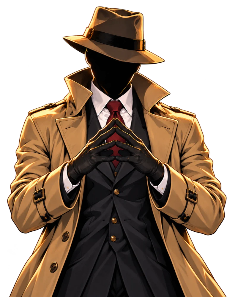 The host with his fingers steepled.